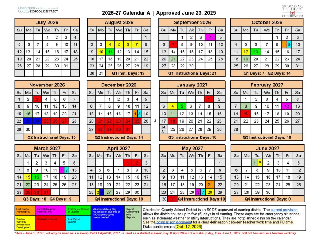 Charleston County Schools Calendar 2026-2027