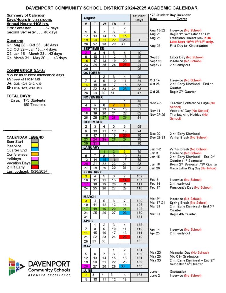 Davenport Community Schools Calendar