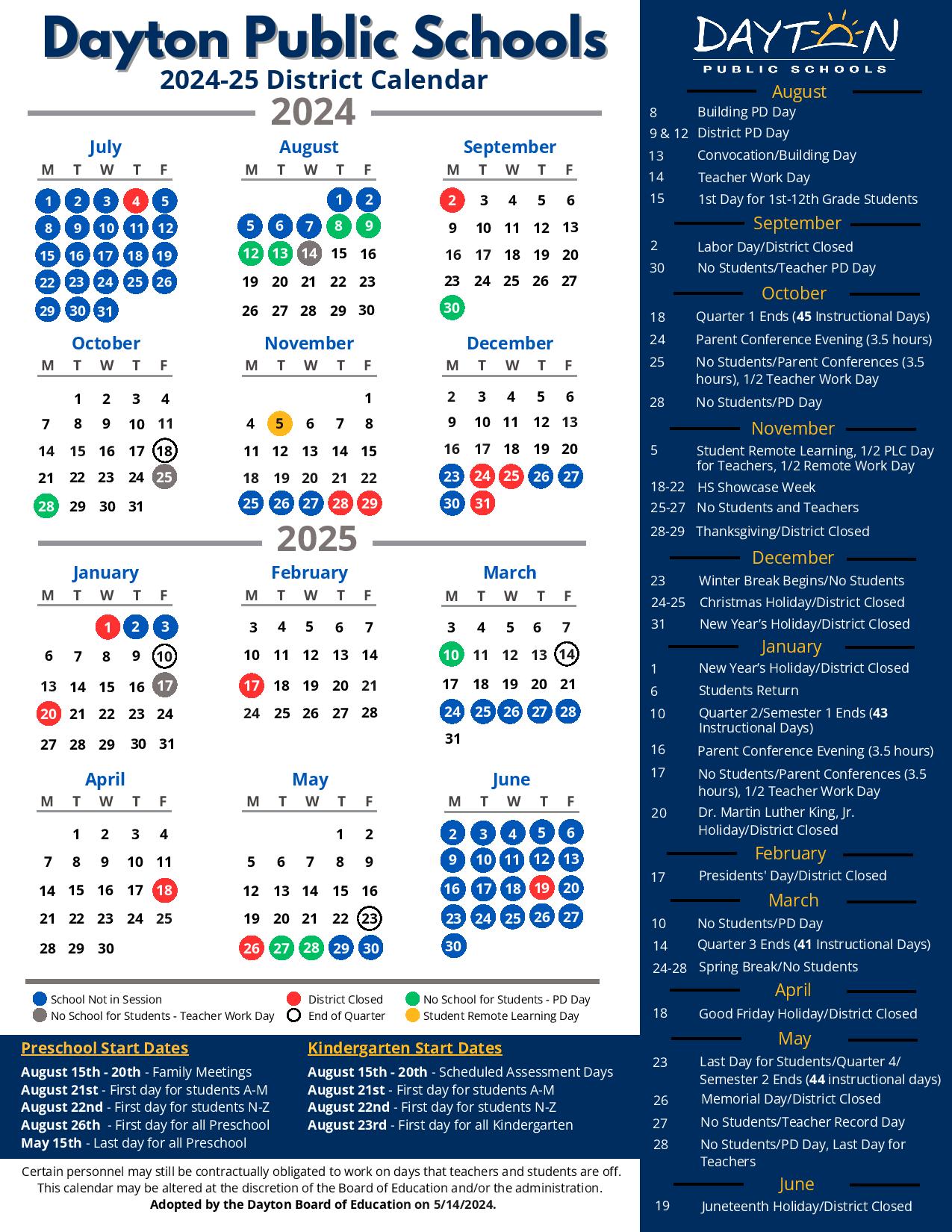 Dayton Public Schools Calendar Holidays 20242025