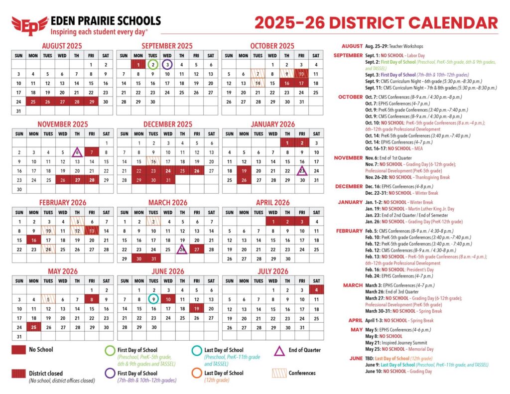 Eden Prairie Schools Calendar 2025-2026