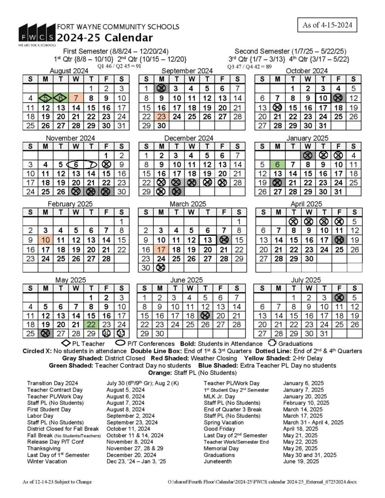 Fort Wayne Community Schools Calendar