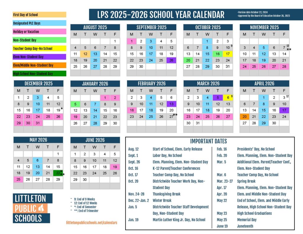 Littleton Public Schools Calendar