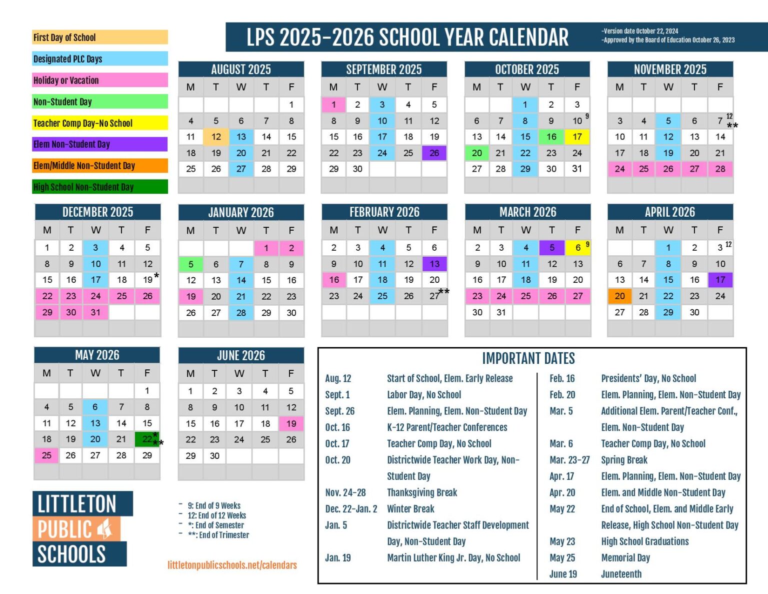 Littleton Public Schools Calendar 20252026 Holidays New School Calendar