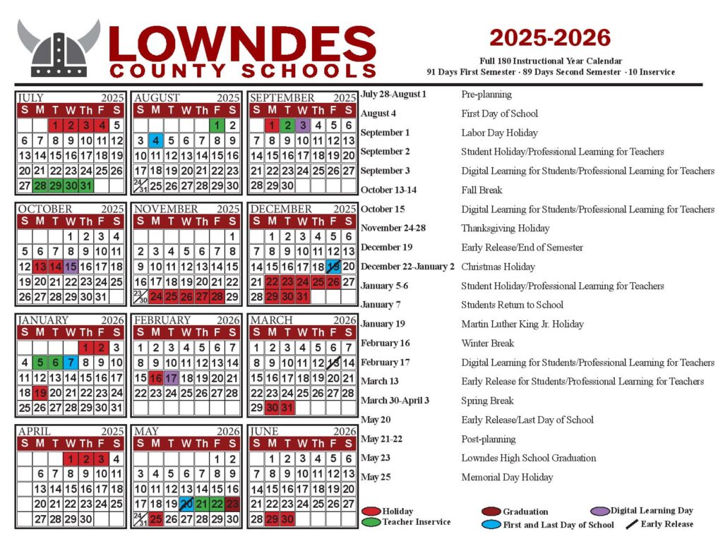 Lowndes County Schools Calendar