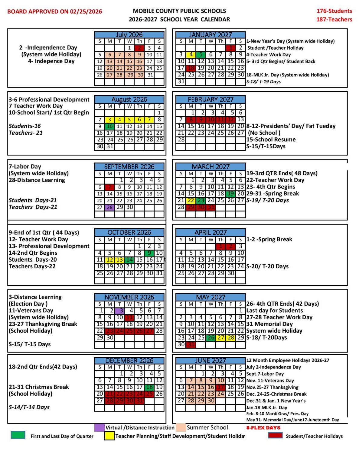 Mobile County Public Schools Calendar 2026-2027 Holidays