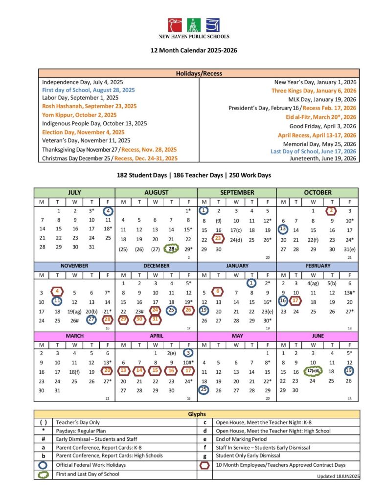 New Haven Public Schools Calendar 2025-2026