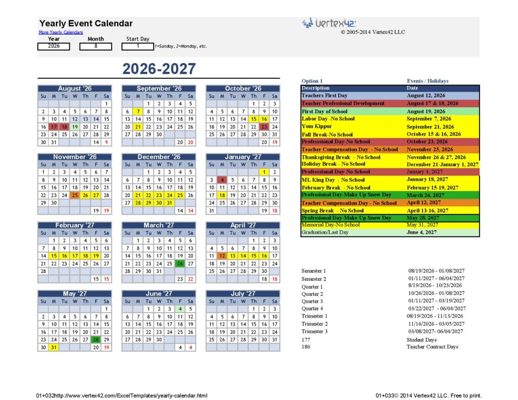 Park City School District Calendar 2026-2027