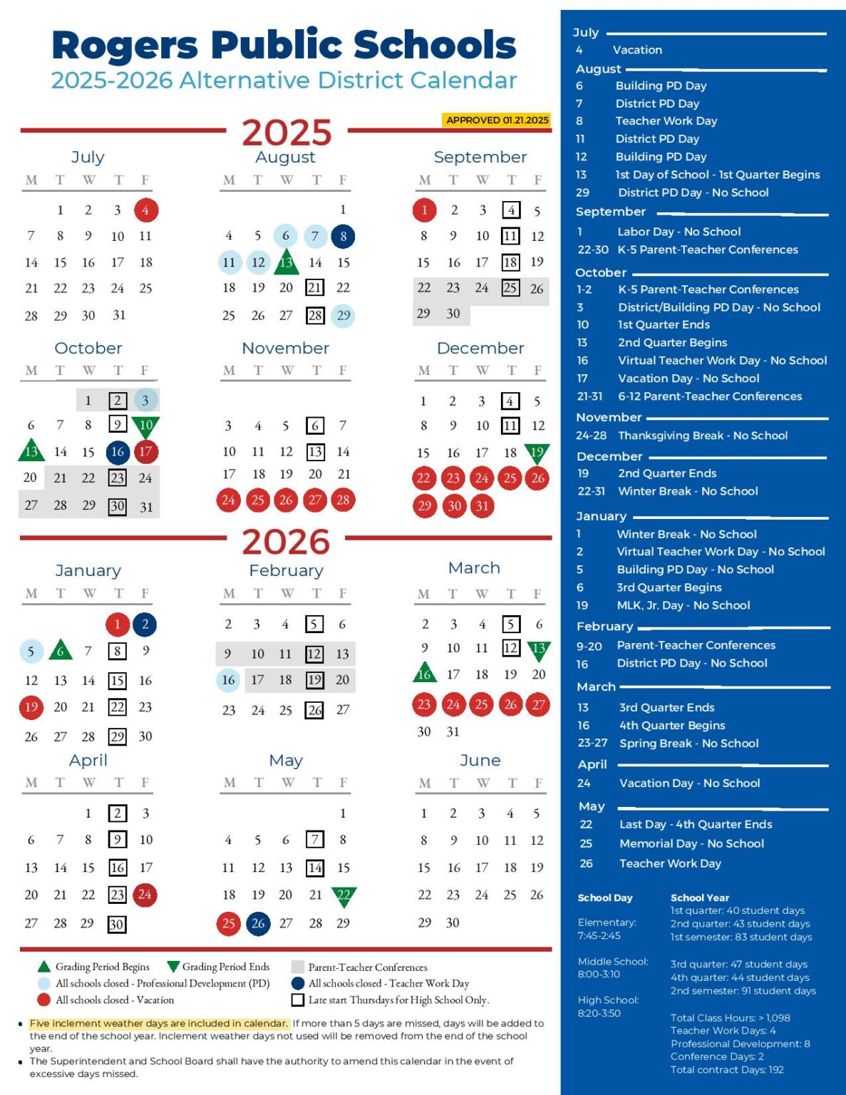Rogers Public Schools Calendar 2025 2026 Holidays New School Calendar