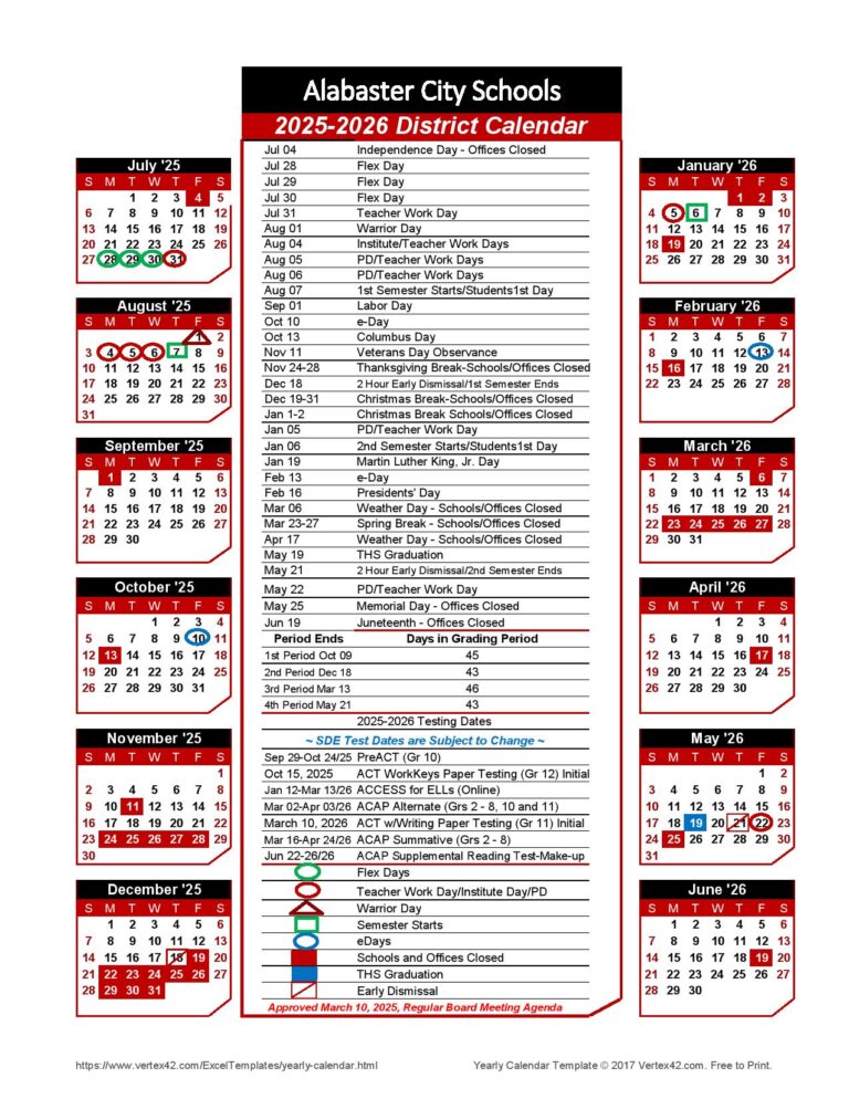 Alabaster City Schools Calendar 20252026 Download Now