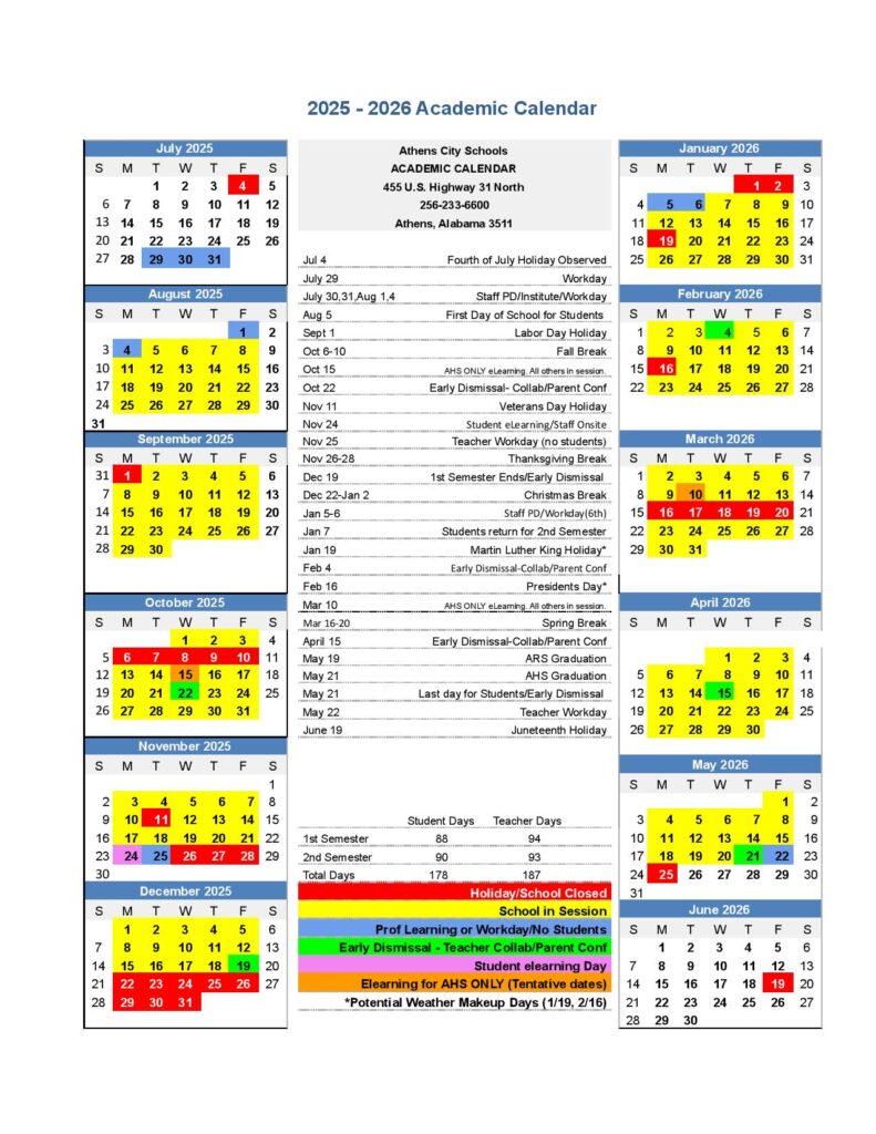 Athens City Schools Calendar 2025