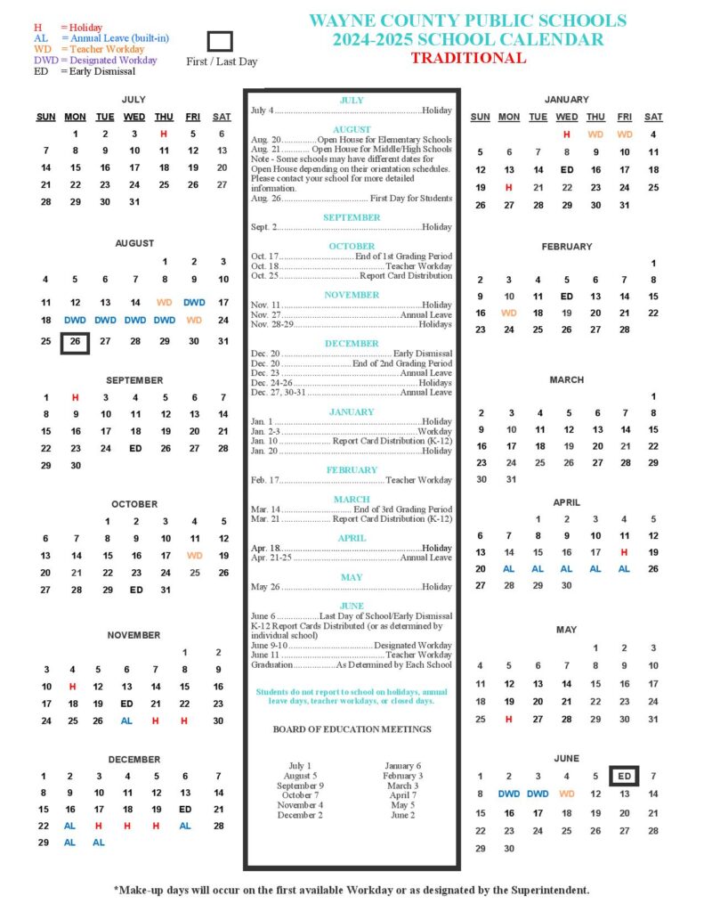 Wayne County Public Schools Calendar 2025
