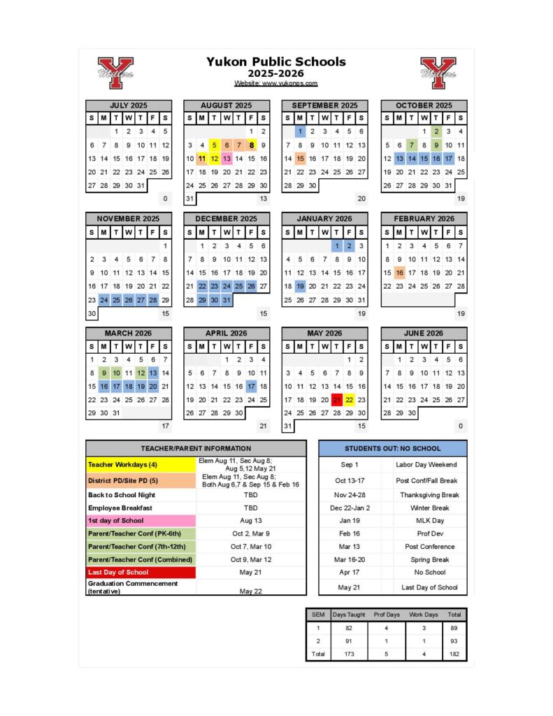 Yukon Public Schools Calendar