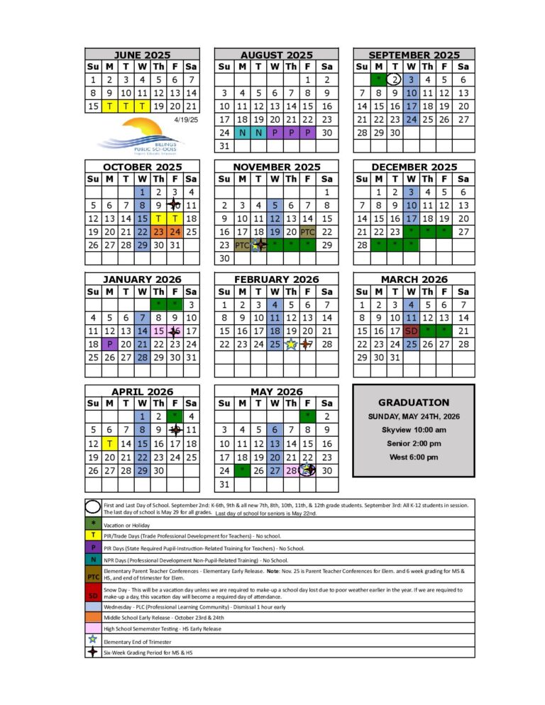 Billings Public Schools Calendar 2025 2026 Holidays New School Calendar