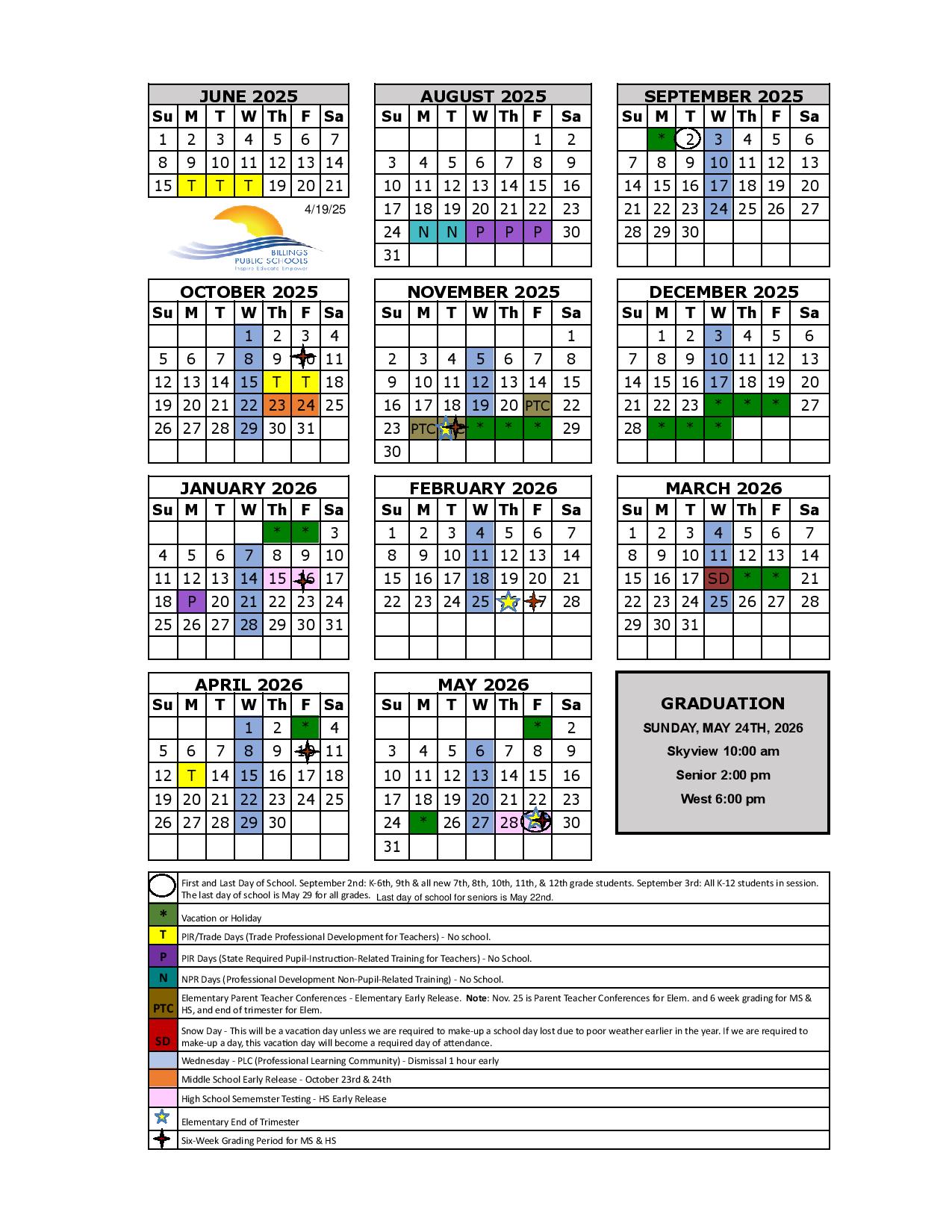 Billings Public Schools Calendar 2025 2026 Holidays New School Calendar