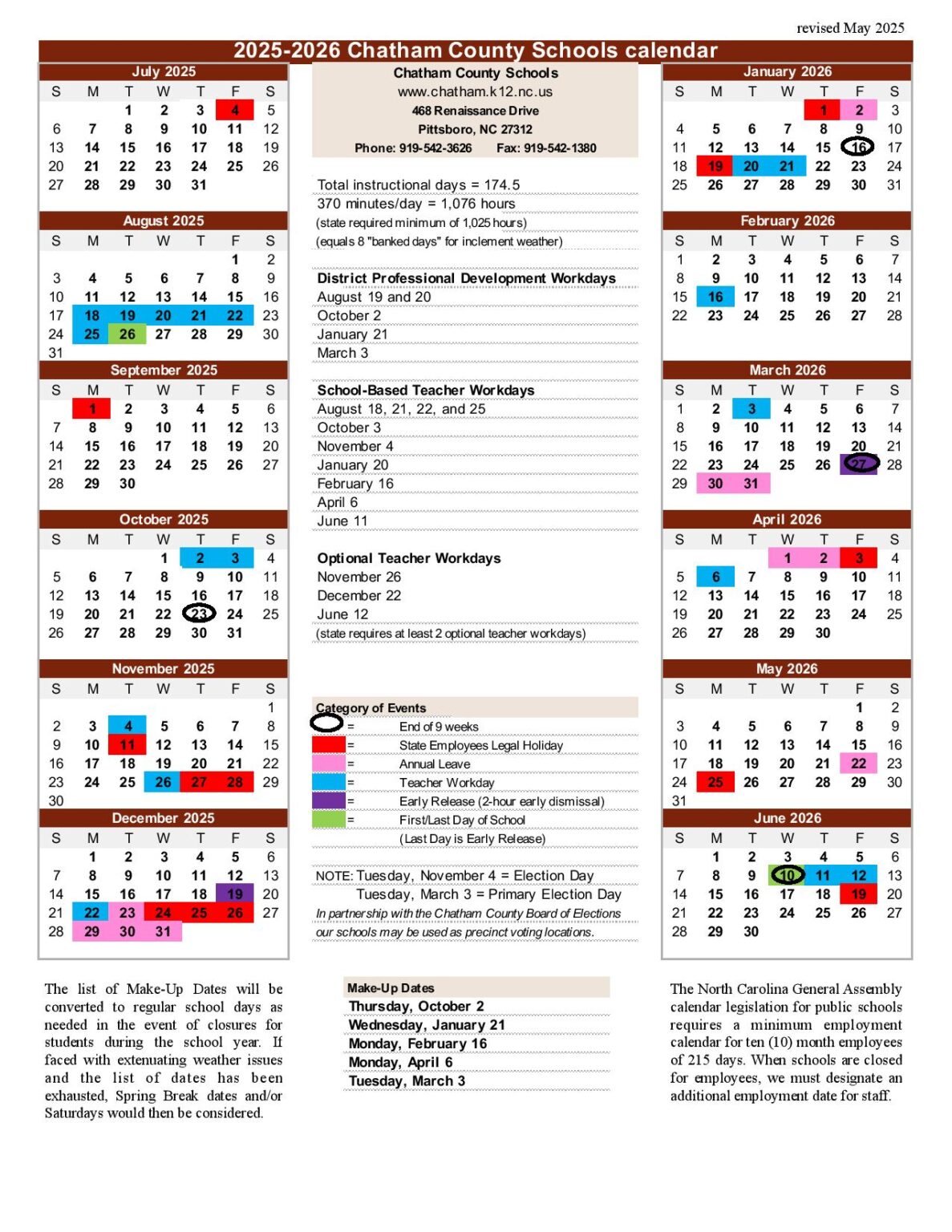 Chatham County Public Schools Calendar 20252026 Holidays