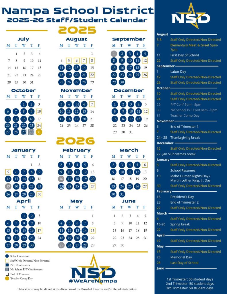 Nampa School District Calendar 2025-2026