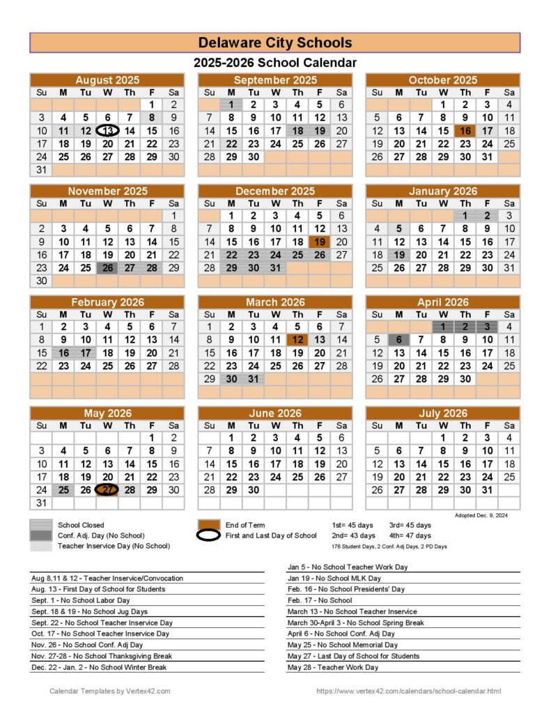 Delaware City School District Calendar 2025-2026