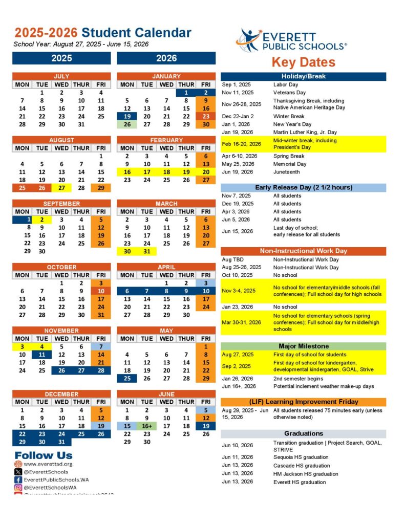 Everett Public Schools Calendar 2025-2026