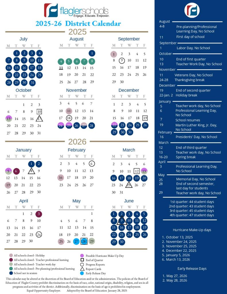Flagler County Schools Calendar 2025-2026