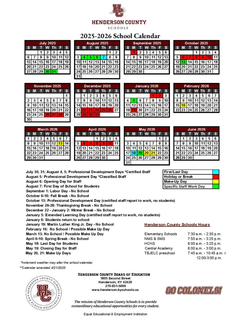 Henderson County Schools Calendar 2025-2026