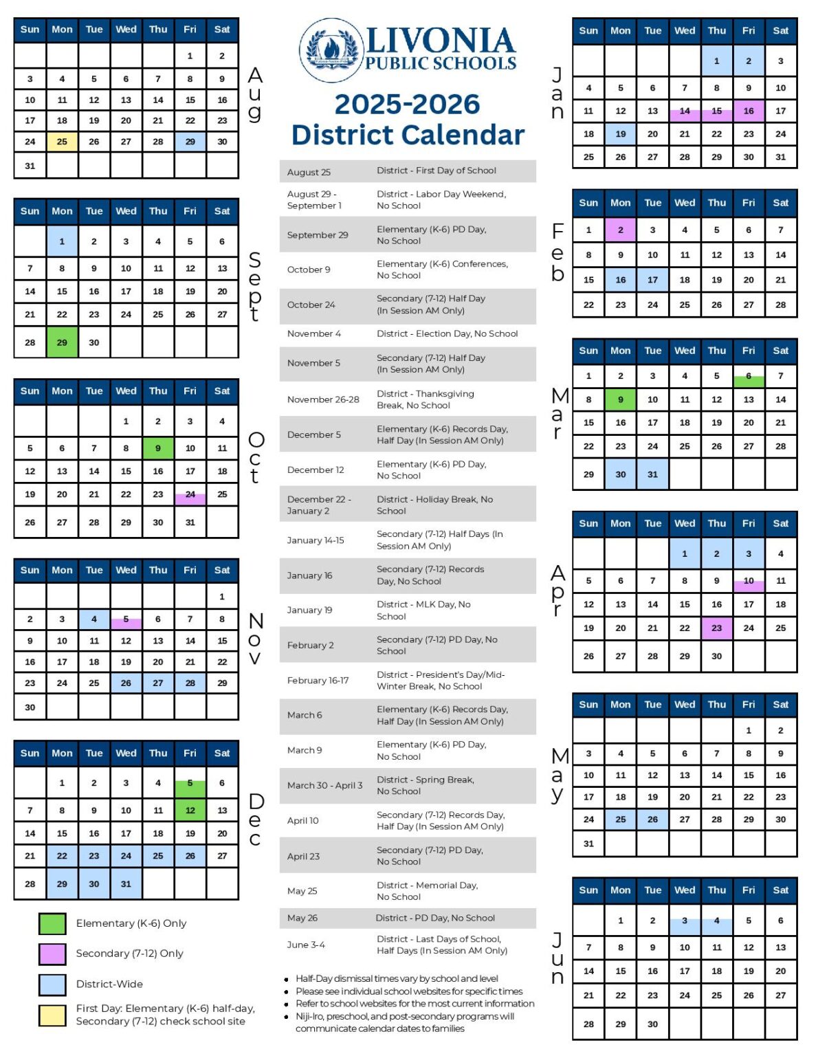 Livonia Public Schools Calendar 2025 2026 Download Now