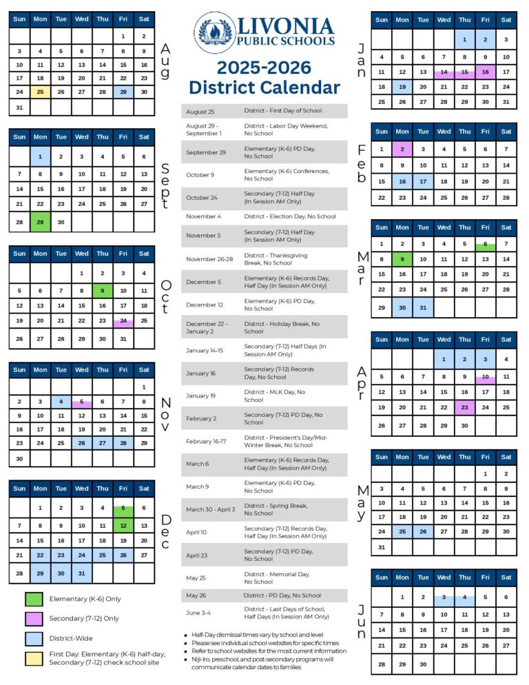 Livonia Public Schools Calendar 2025 2026 Download Now