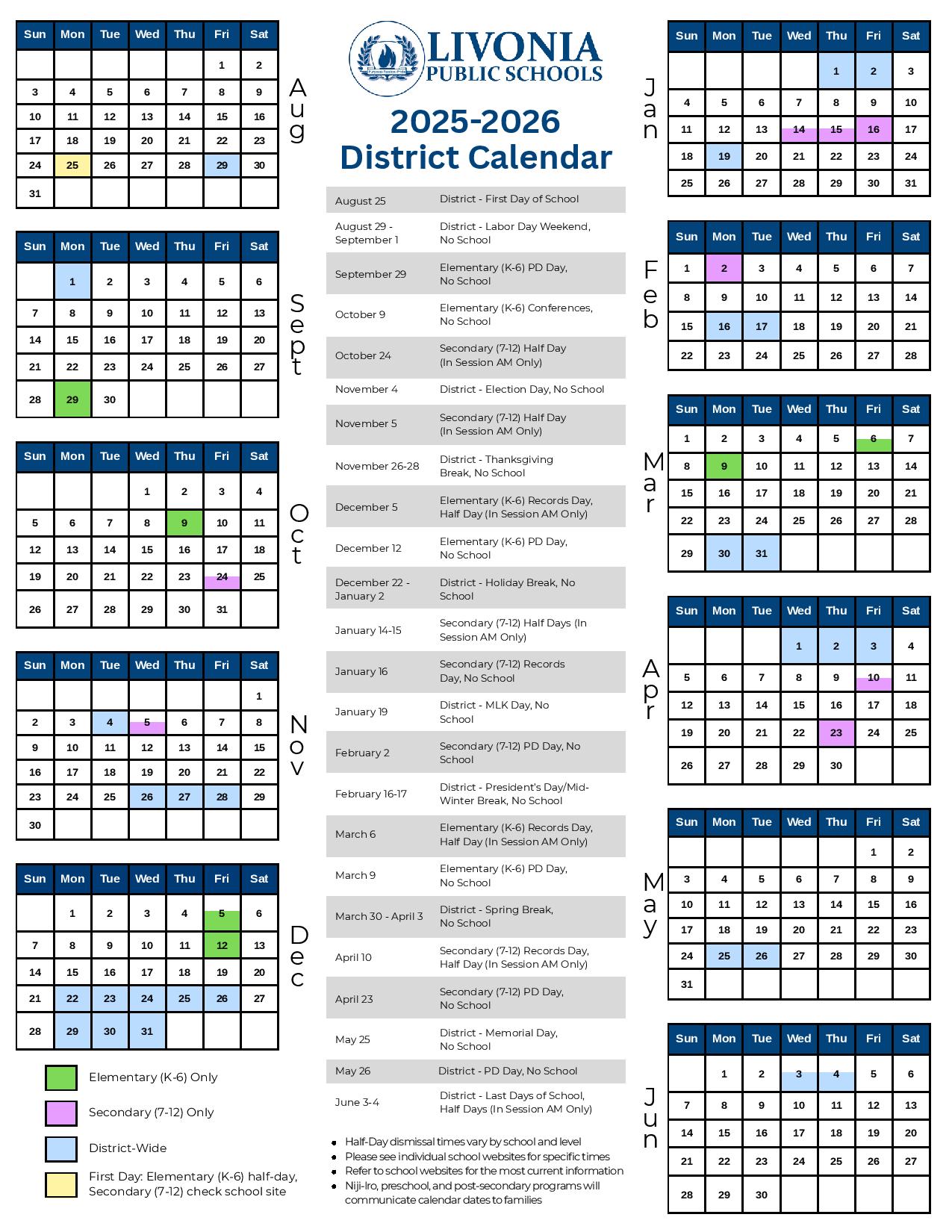 Livonia Public Schools Calendar 2025 2026 Download Now