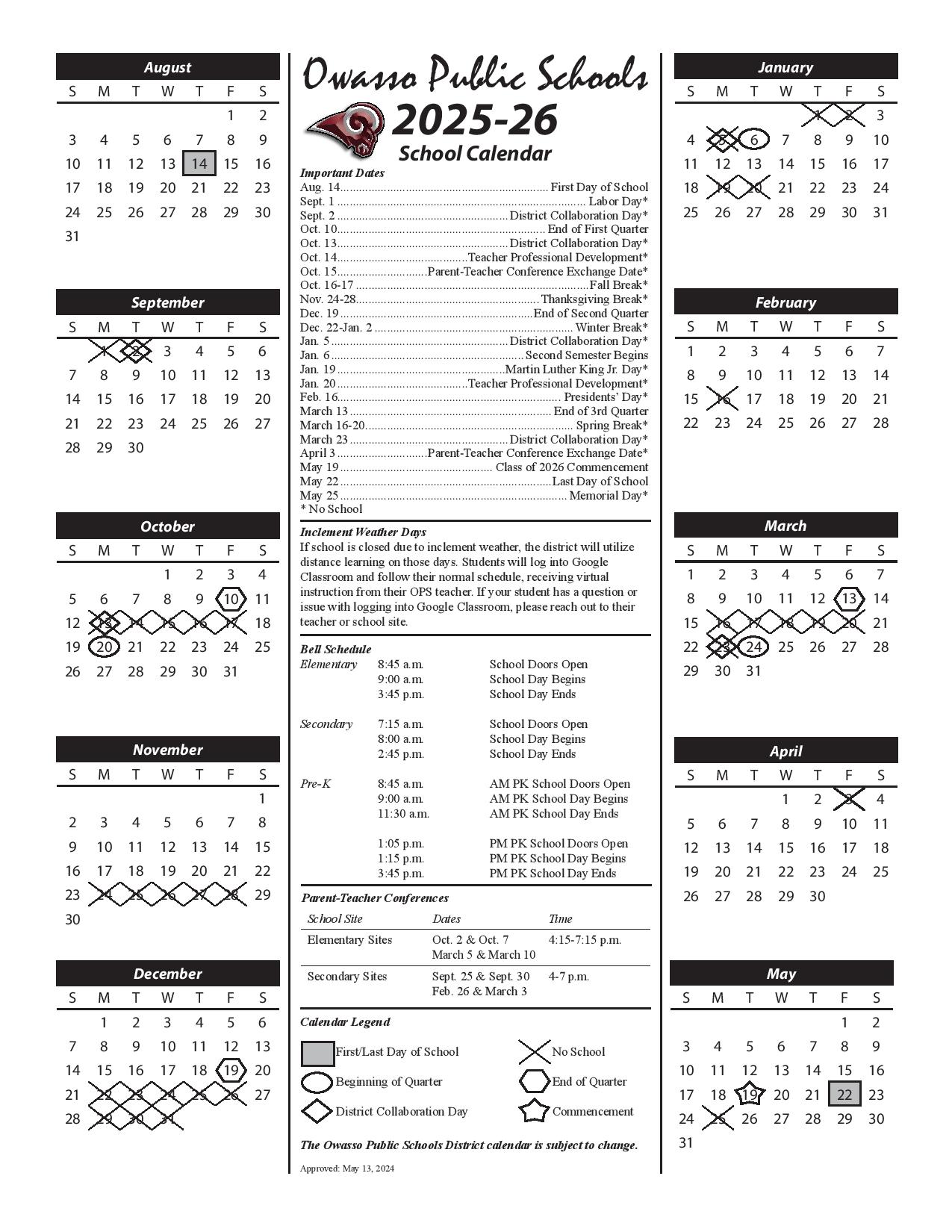 Owasso Public Schools Calendar 2025 2026 Holidays
