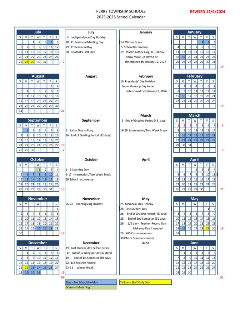 Perry Township Schools Calendar 2025 2026 Holidays