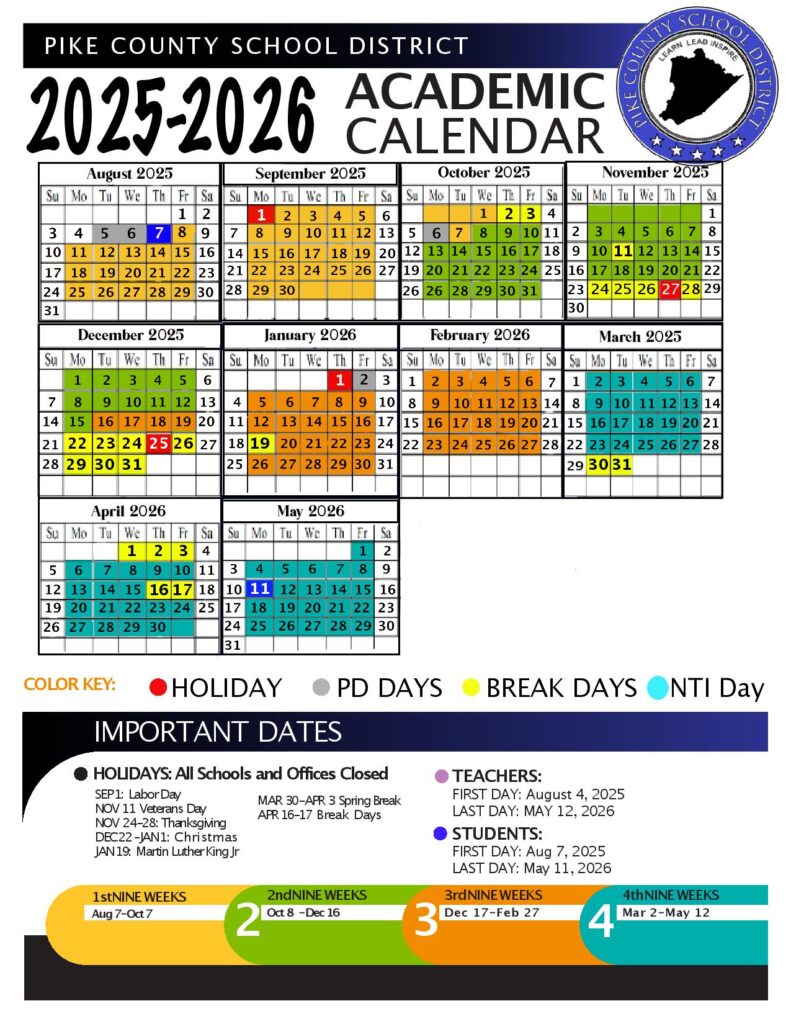 Pike County Schools Calendar 2025-2026
