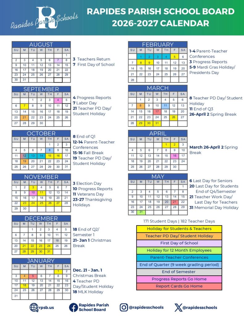 Rapides Parish Schools Calendar 2026-2027