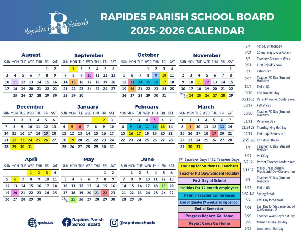 Rapides Parish Schools Calendar 2025-2026