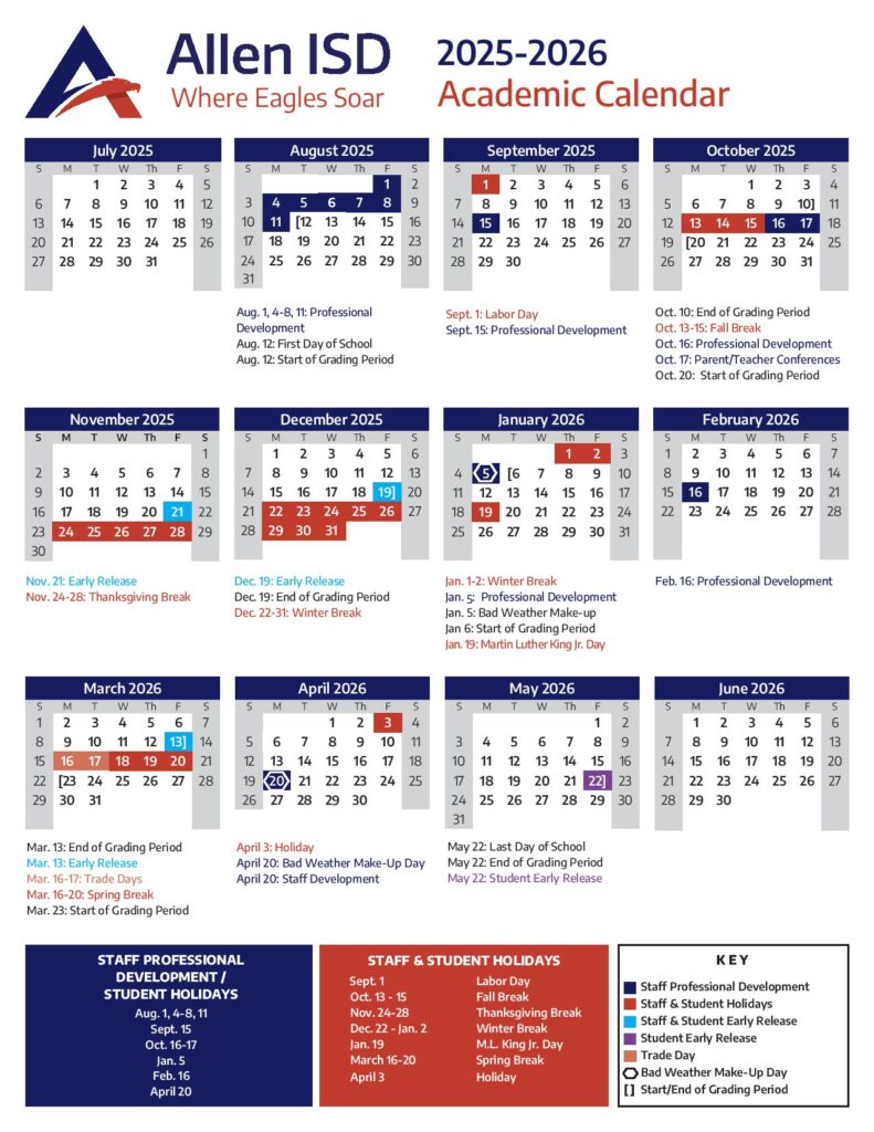 Allen ISD School Calendar 2025-2026