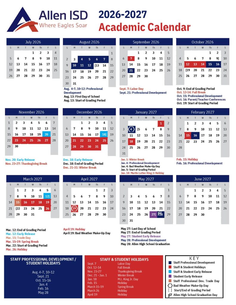 Allen ISD School Calendar 2026-2027