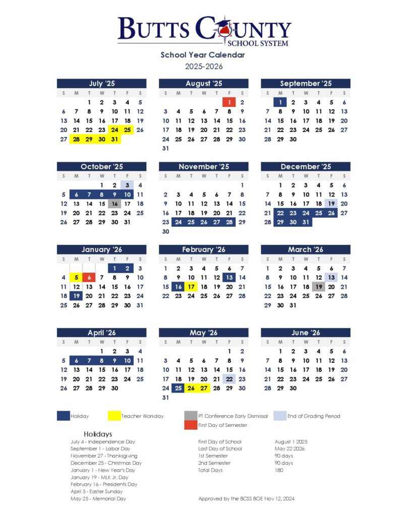 Butts County Schools Calendar 2025-2026