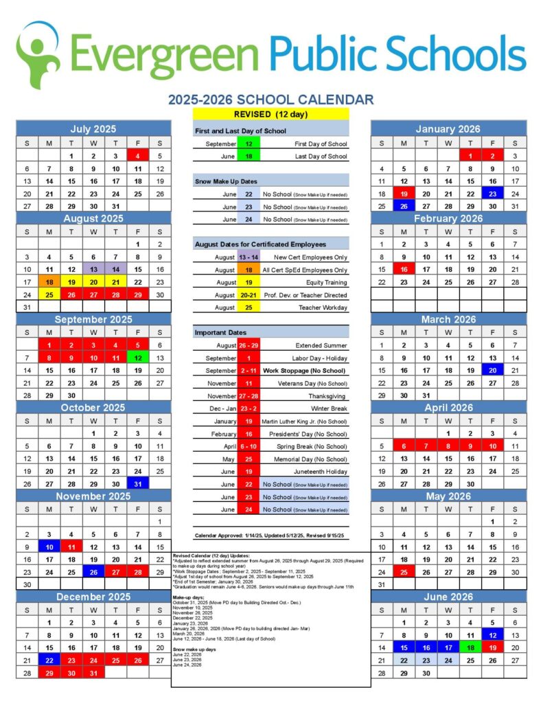 Evergreen Public Schools Calendar 2025-2026