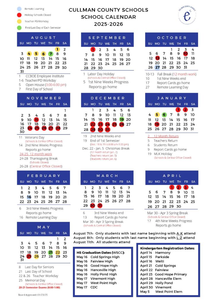 Cullman County Schools Calendar 2025-2026