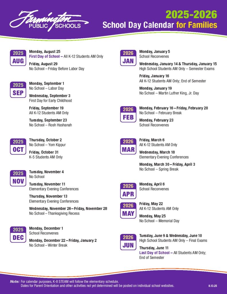 Farmington Public Schools Calendar 2026