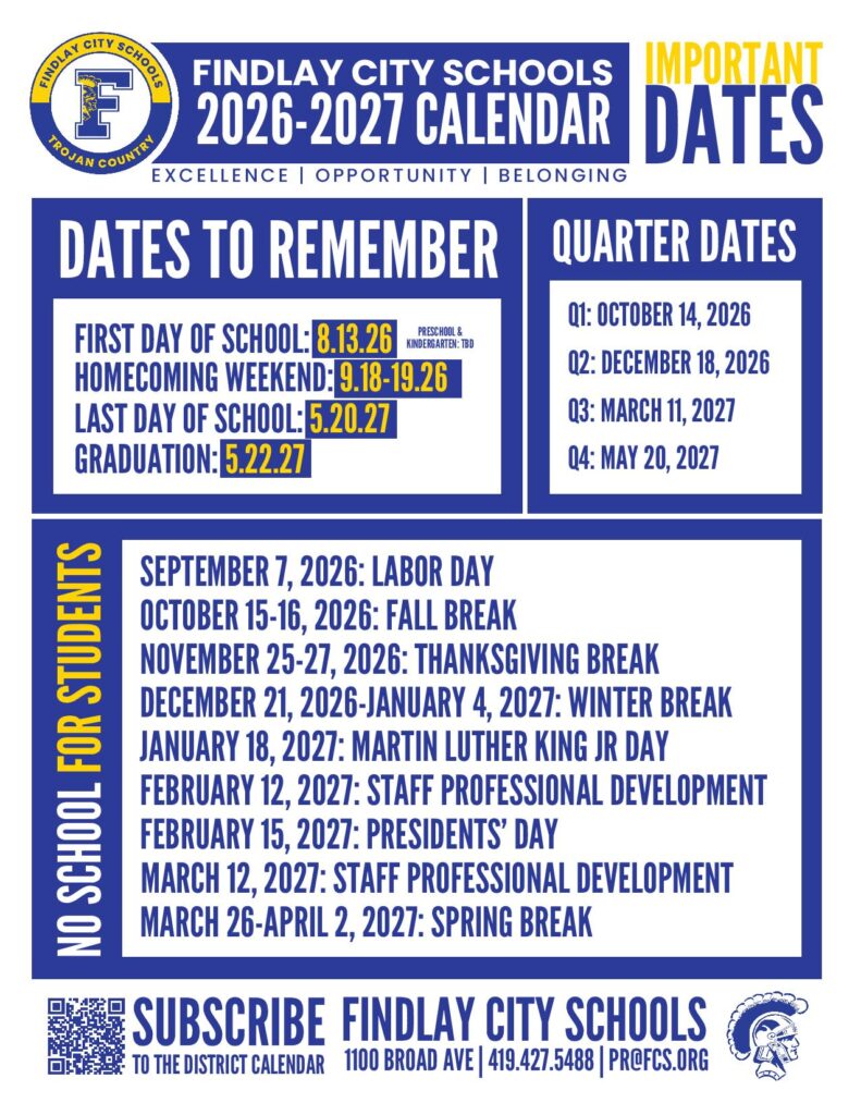 Findlay City Schools Calendar 2026-2027
