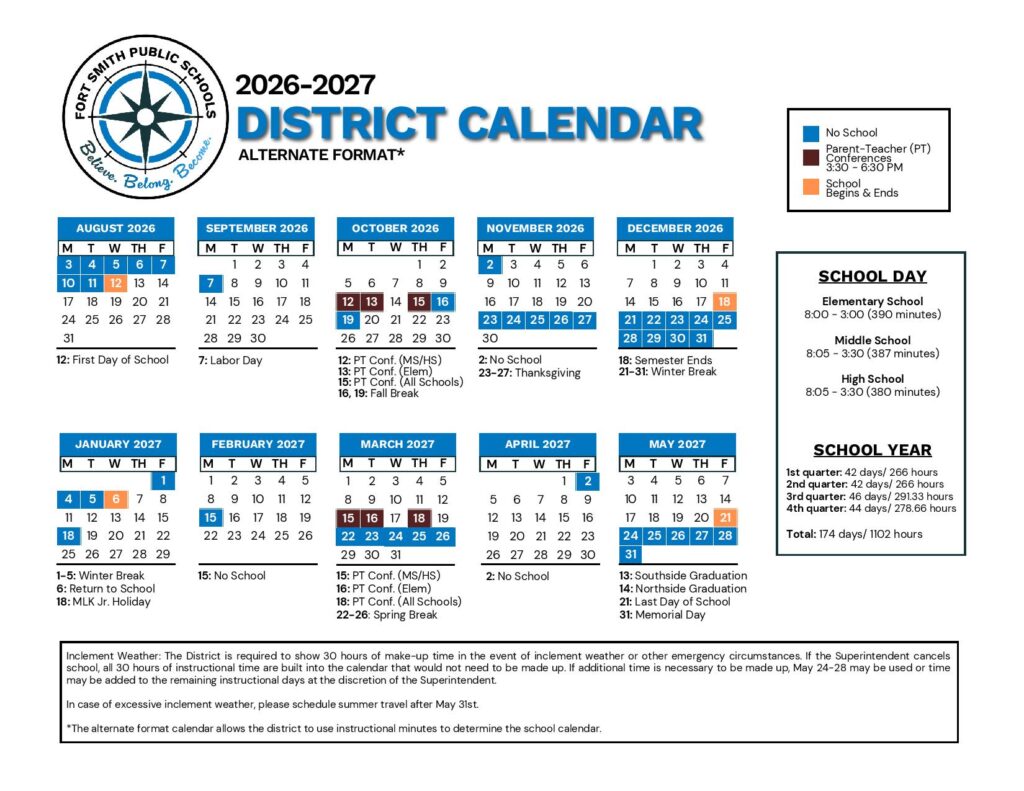 Fort Smith School District Calendar 2026-2027