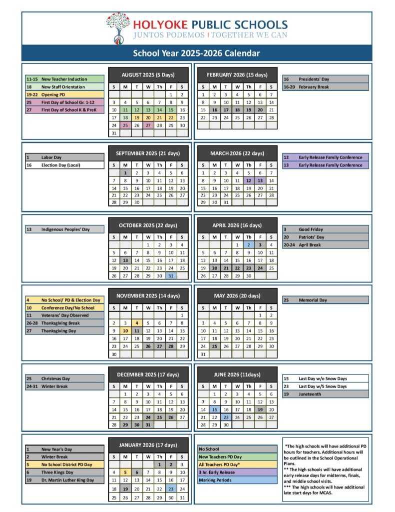 Holyoke Public Schools Calendar 2026