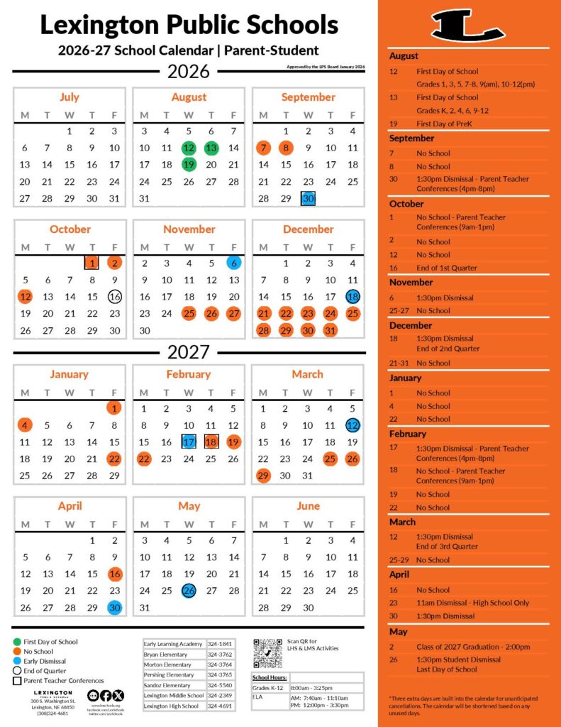 Lexington Public Schools Calendar 2026-2027