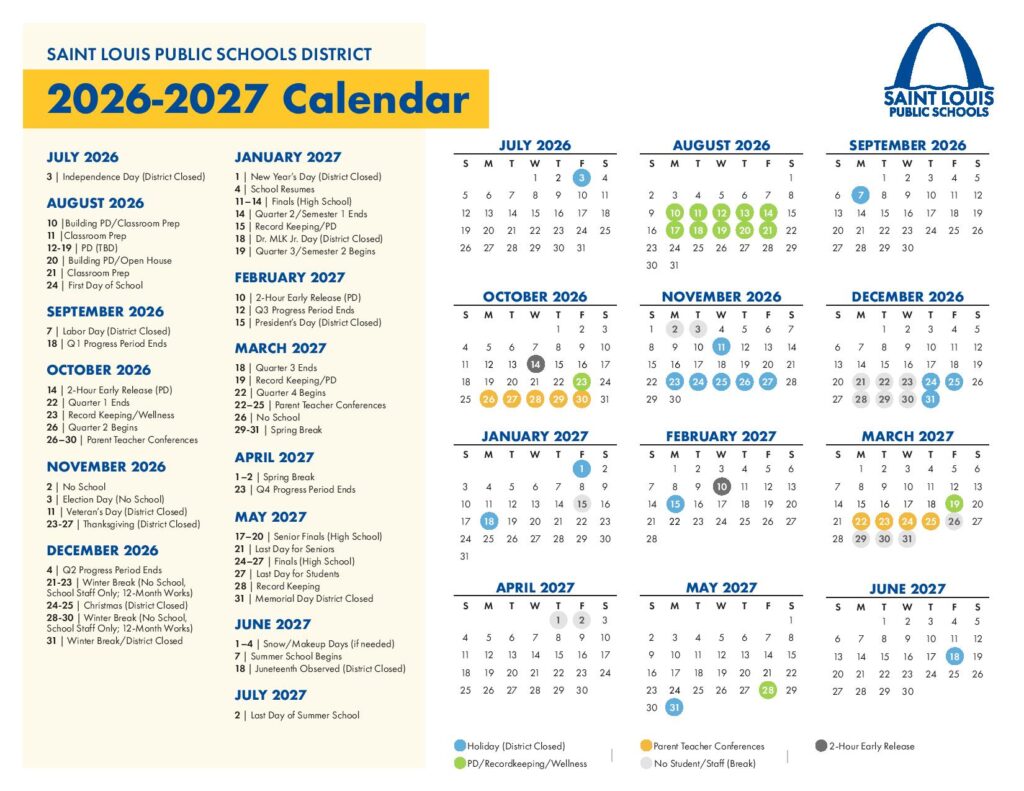 St Louis Public Schools Calendar 2026-2027