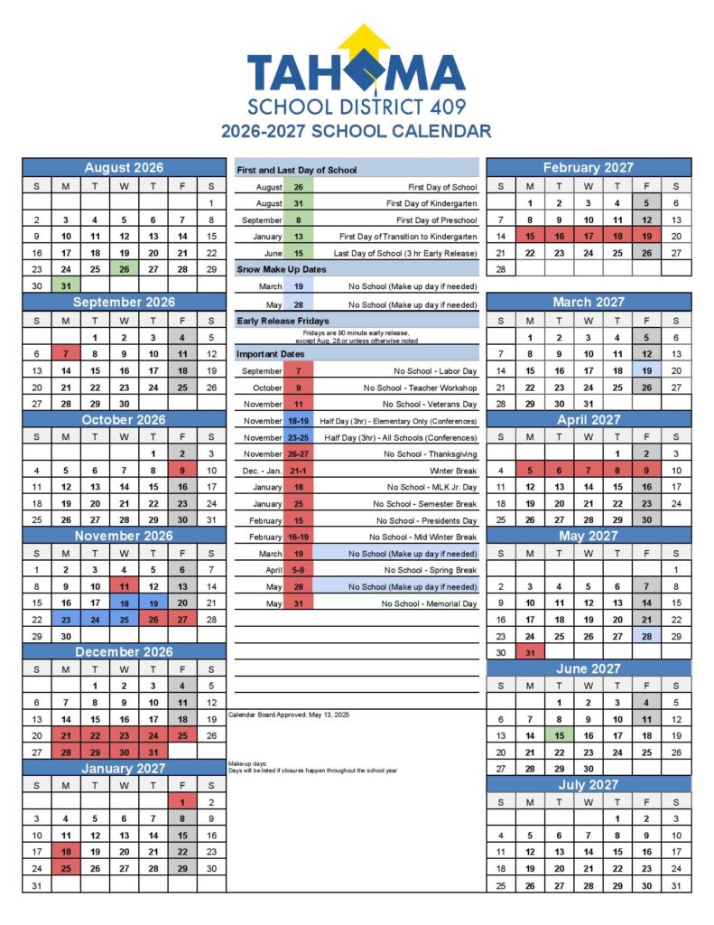 Tahoma School District Calendar 2026-2027