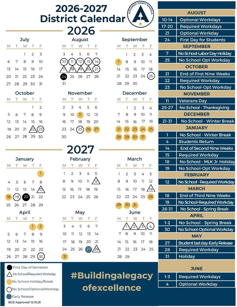 Alexander County Schools Calendar 2026-2027