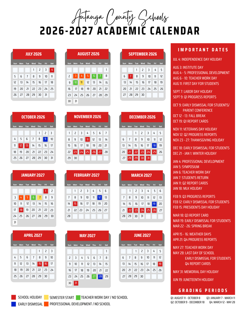 Autauga County Schools Calendar 2026-2027