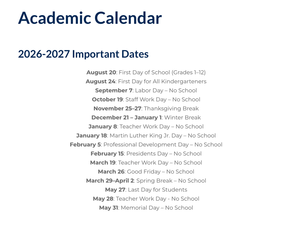 Berea City School District Calendar 2026-2027